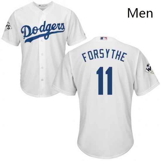 Mens Majestic Los Angeles Dodgers 11 Logan Forsythe Replica White Home 2017 World Series Bound Cool Base MLB Jersey